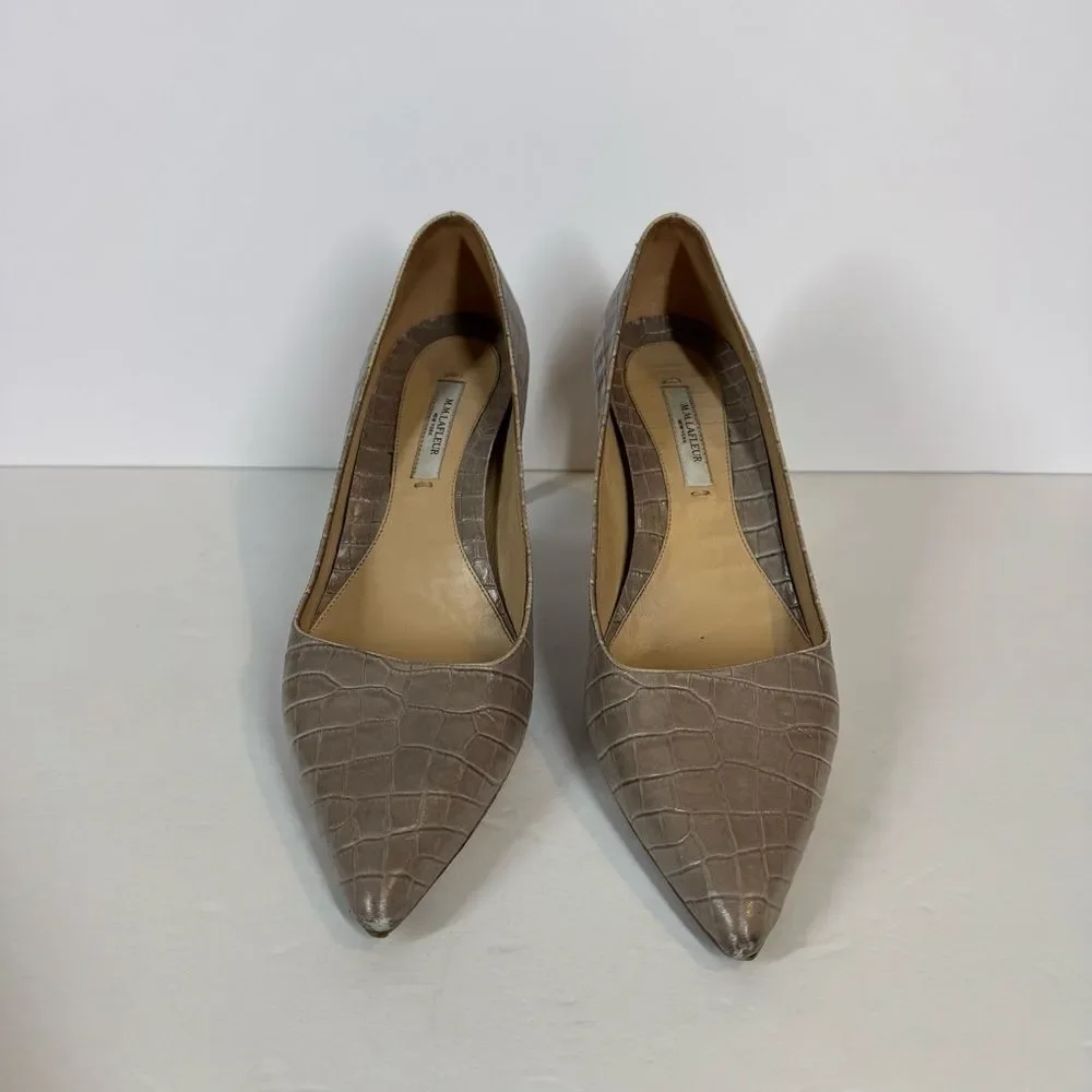 M.M. Lafleur The Ginger Pump Embossed Croc Rosy Taupe Career Classic Size 37 1/2